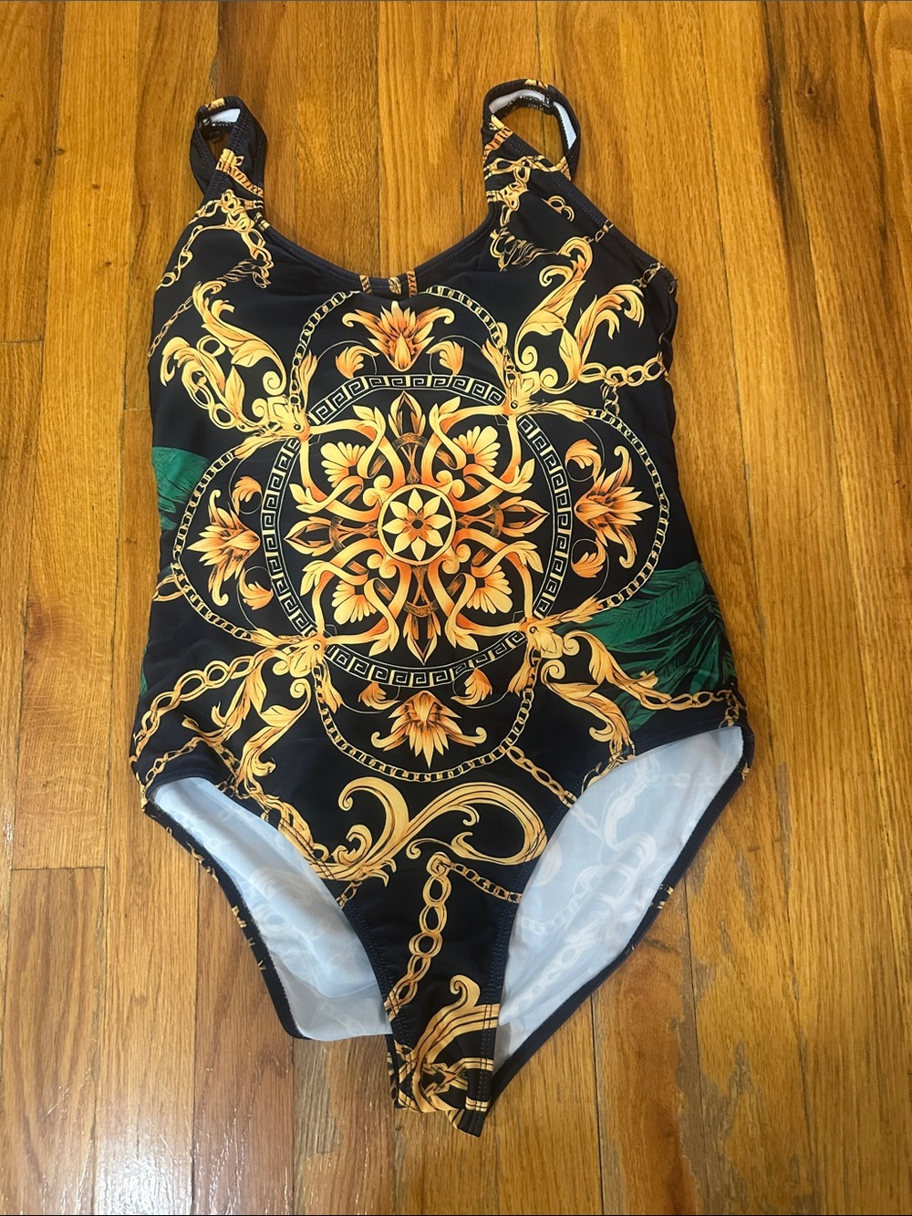 Black & Gold Ornate One-Piece Swimsuit